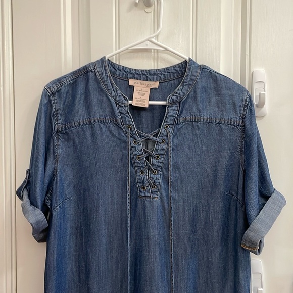 PHILOSOPHY denim lace up front dress.  L - Picture 2 of 7
